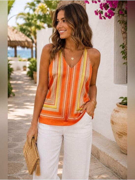 Ann Taylor Tops - Ann Taylor Loft Orange Stripe Halter Top Size 6 NWT Style